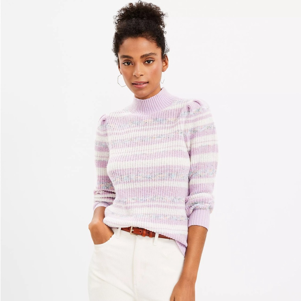 Loft Spacedye Striped Mock Neck Sweater Purple